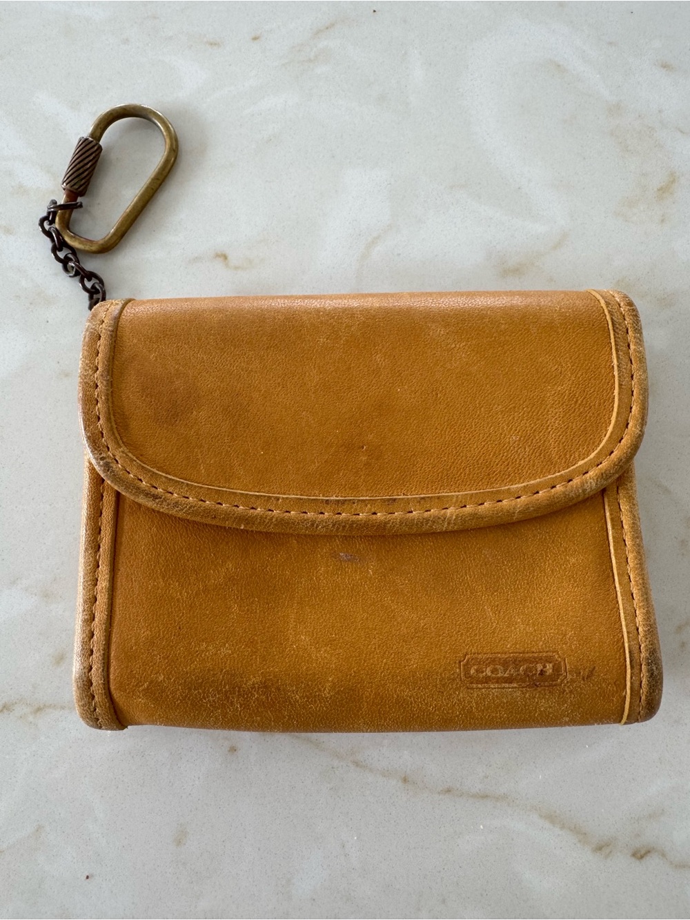 Coach VINTAGE mustard yellow leather keychain wallet, model #7219,